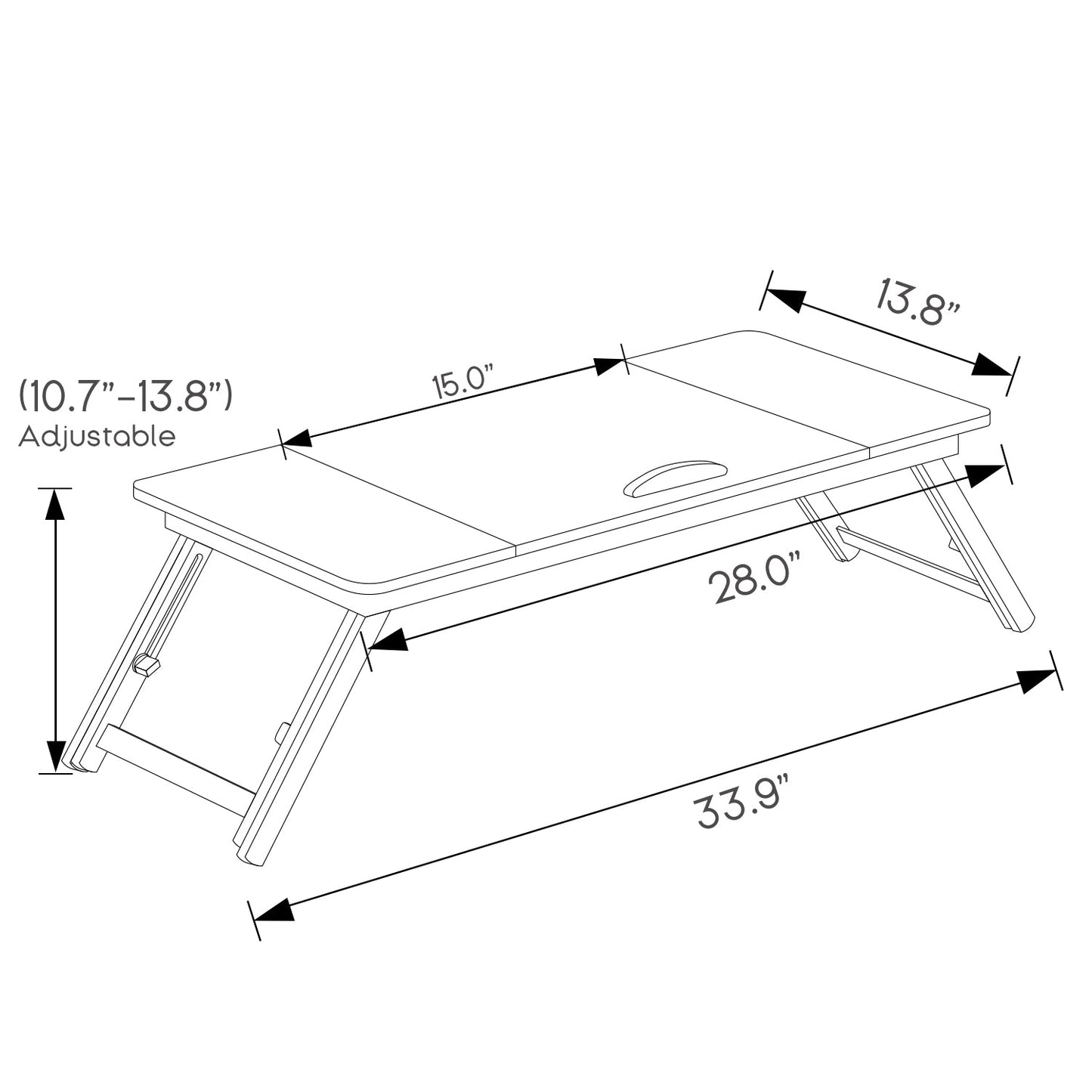 Laptop Desk Bed Table with Tilting Top - Adjustable Height - Brown