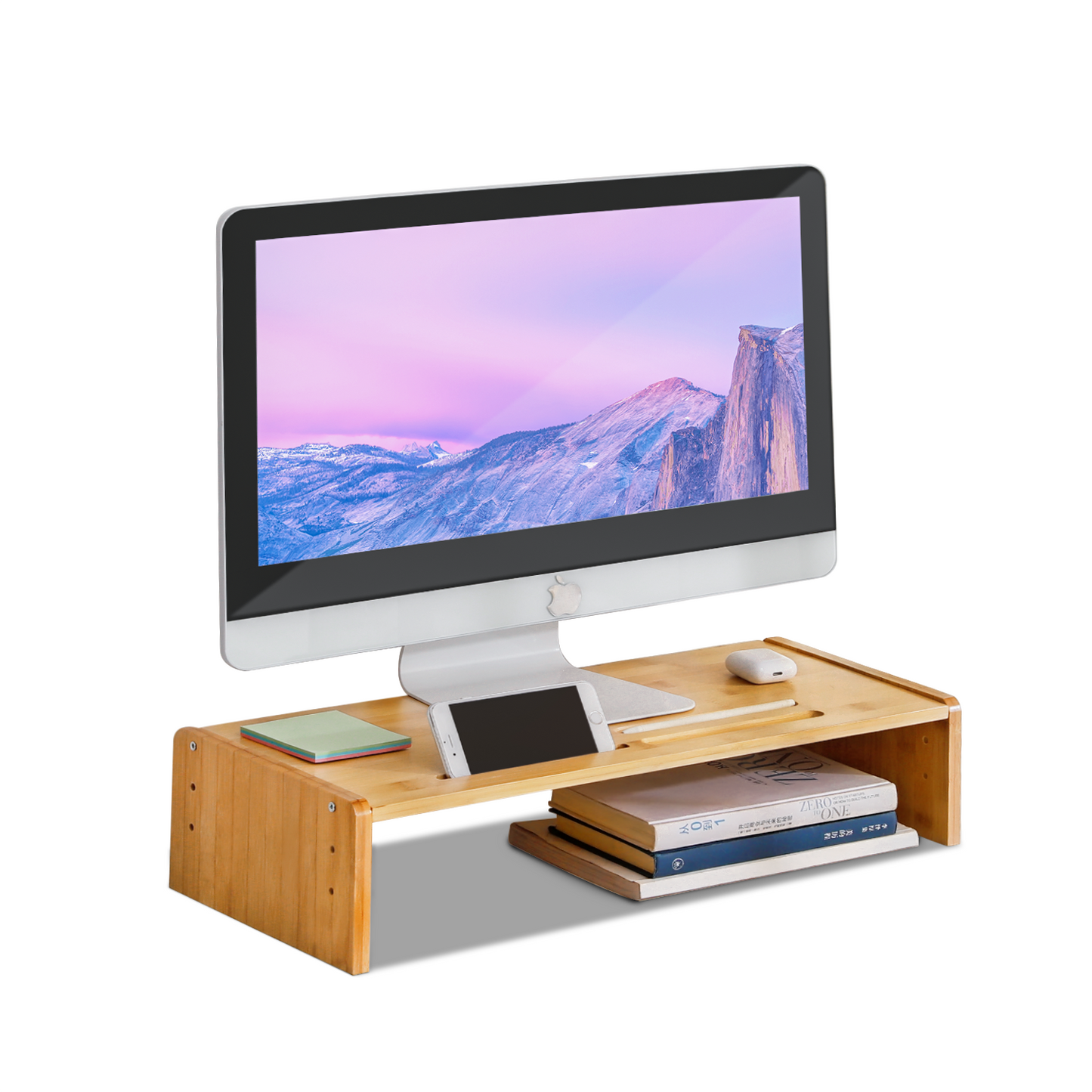 Computer Monitor Screen Riser Support Stand - Adjustable Height - Natural