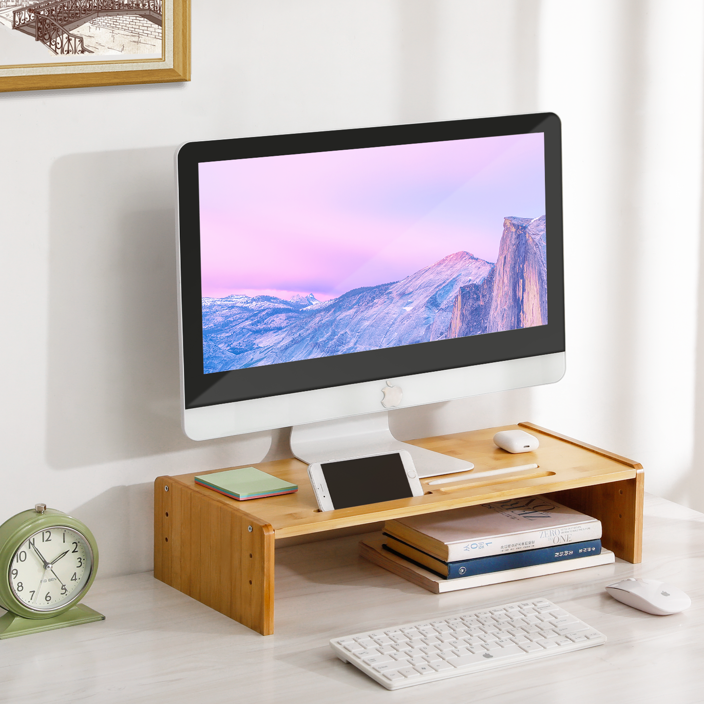 Computer Monitor Screen Riser Support Stand - Adjustable Height - Natural