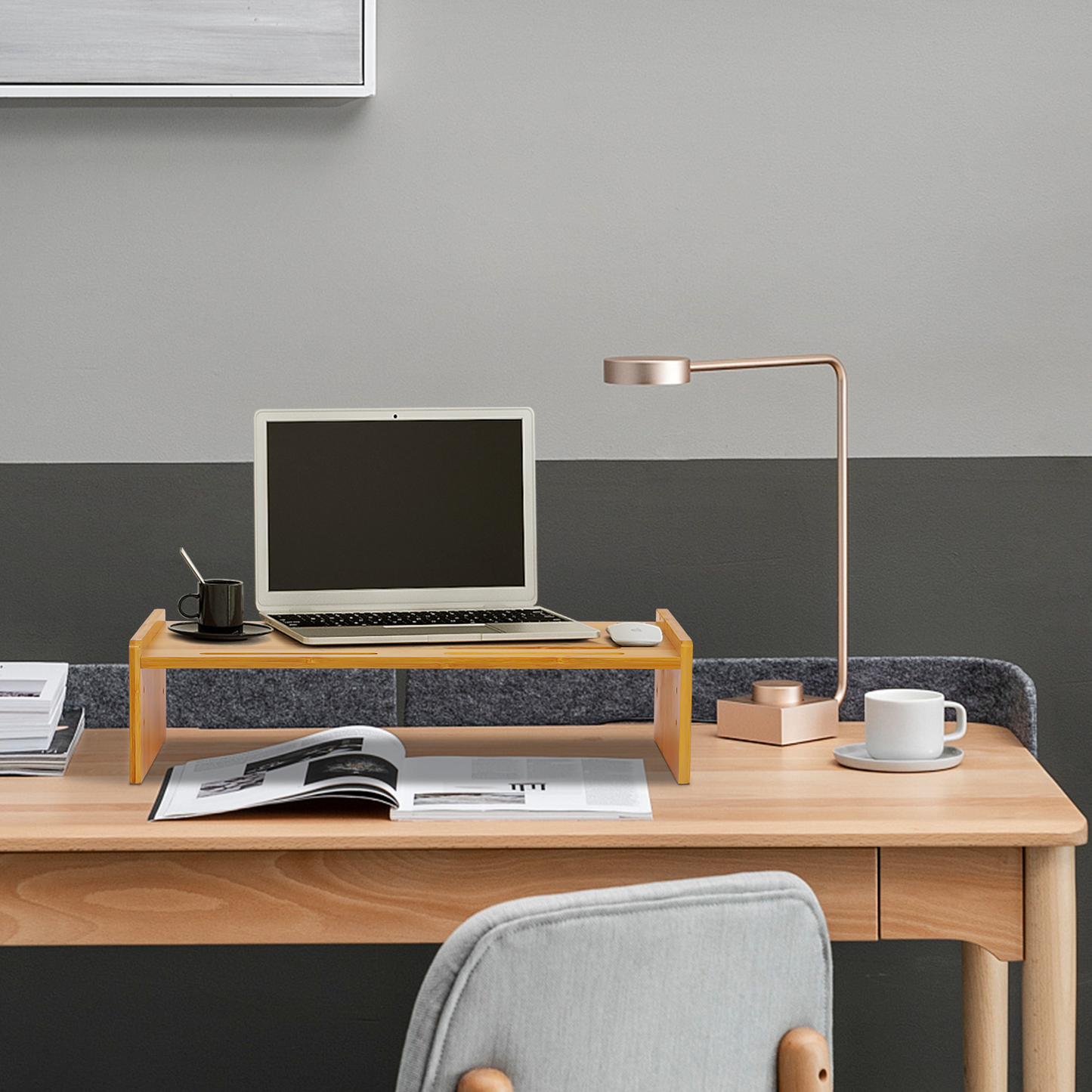 Computer Monitor Screen Riser Support Stand - Adjustable Height - Natural