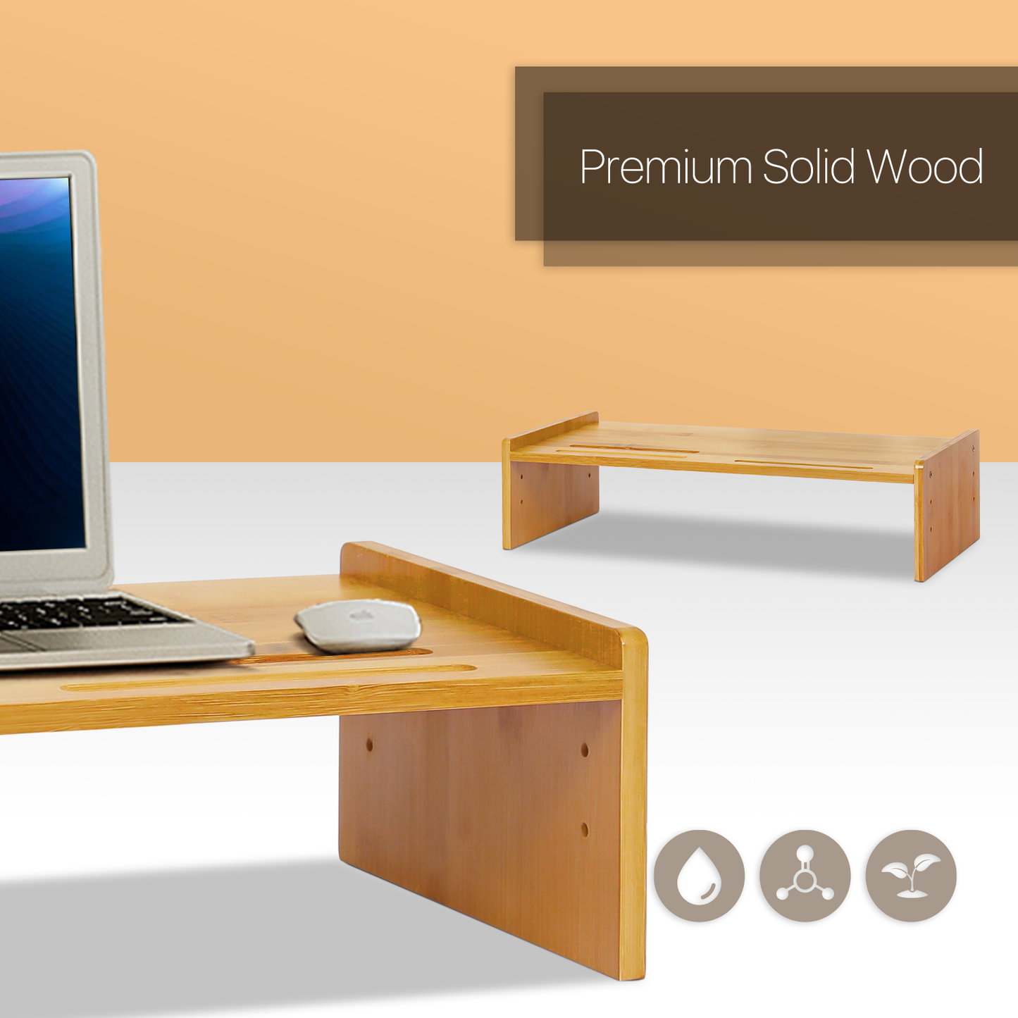 Computer Monitor Screen Riser Support Stand - Adjustable Height - Natural