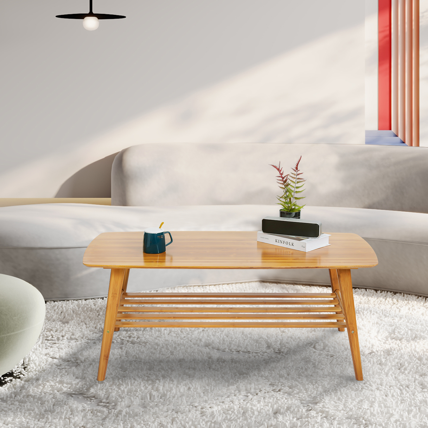 Rectangular Dual Tier Coffee Table - 2 Tiers 39.3", Natural