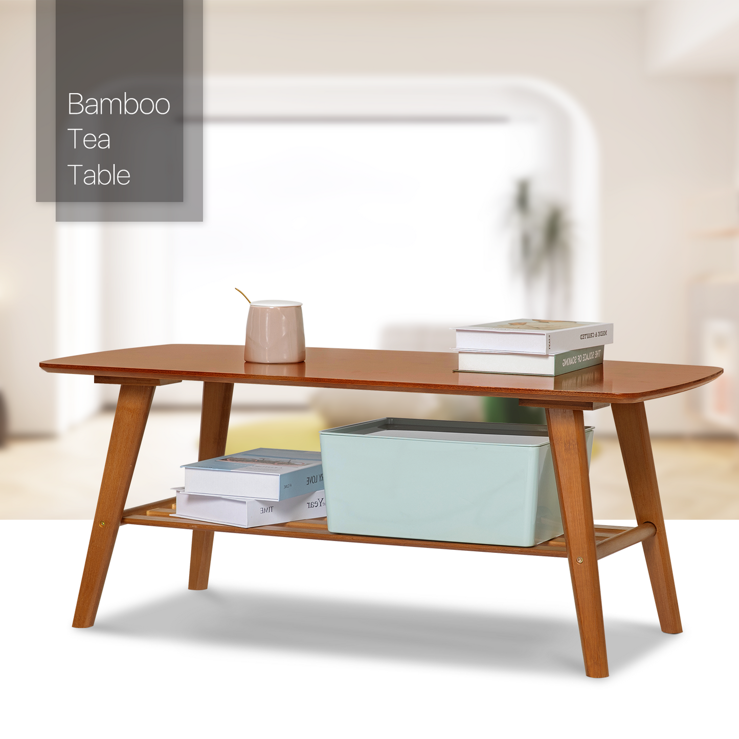 Rectangular Dual Tier Coffee Table - 2 Tiers 39.3", Brown