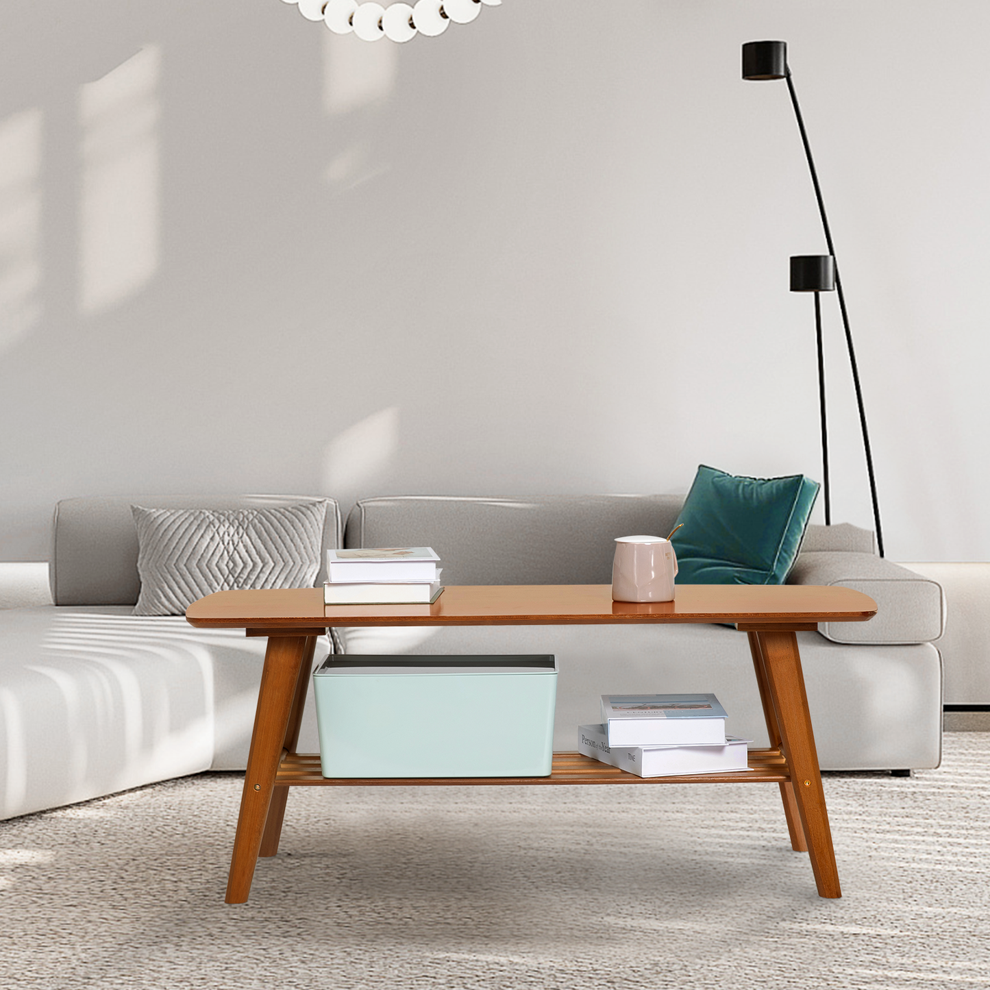 Rectangular Dual Tier Coffee Table - 2 Tiers 39.3", Brown