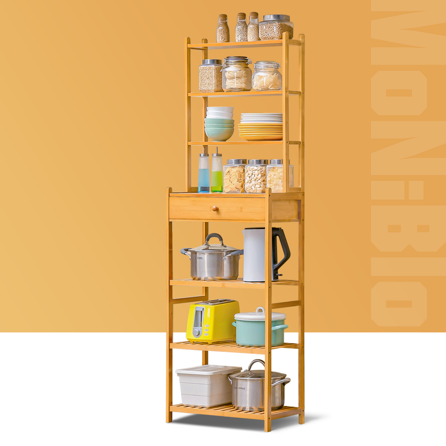 Multi-Functional Kitchen Baker's Rack - 7 Tier - with Drawer - Natural