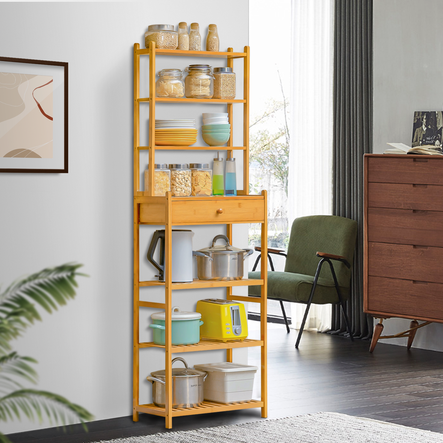 Multi-Functional Kitchen Baker's Rack - 7 Tier - with Drawer - Natural