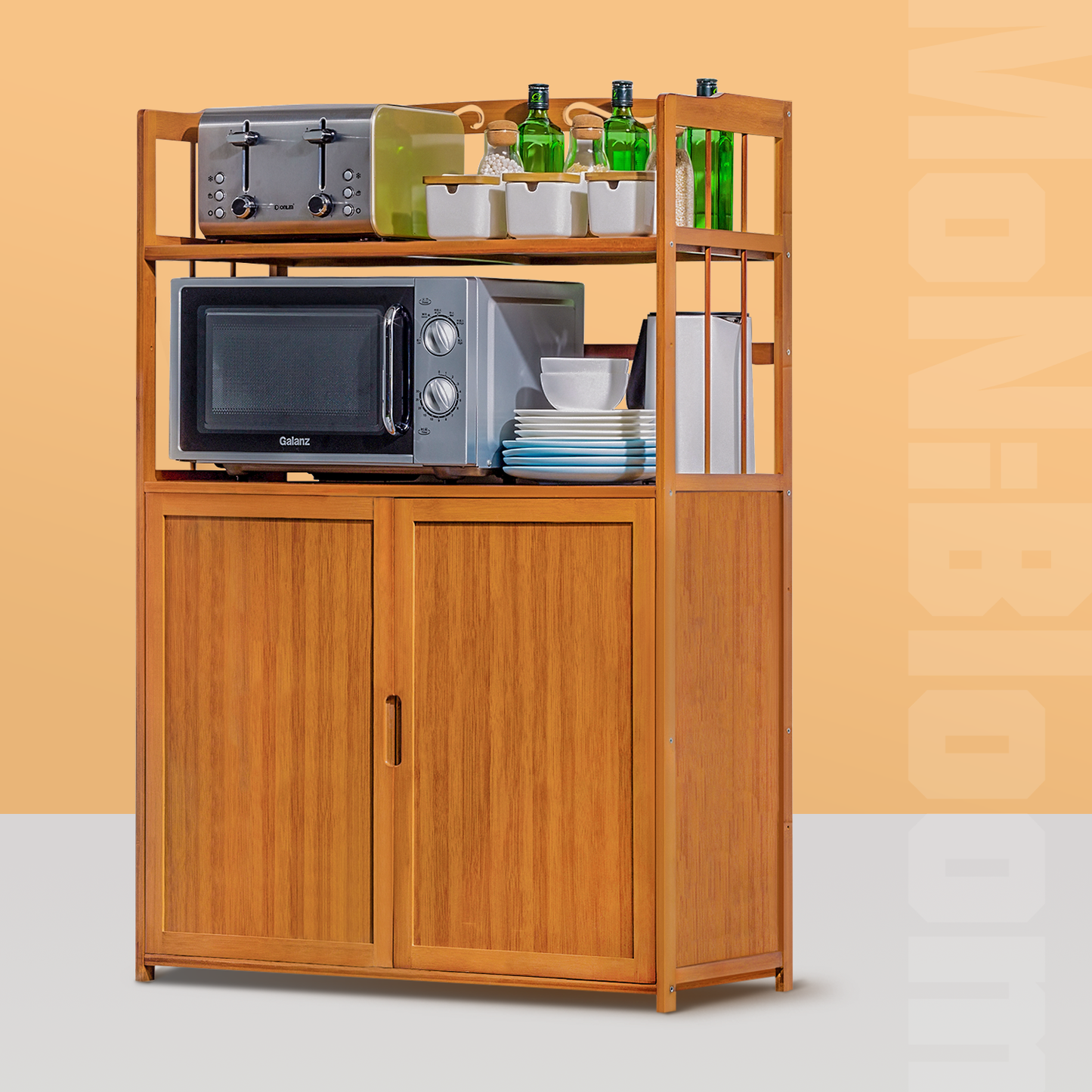 Freestanding Kitchen Cupboard - Bottom Storage Sideboard - 4 Tier - Natural