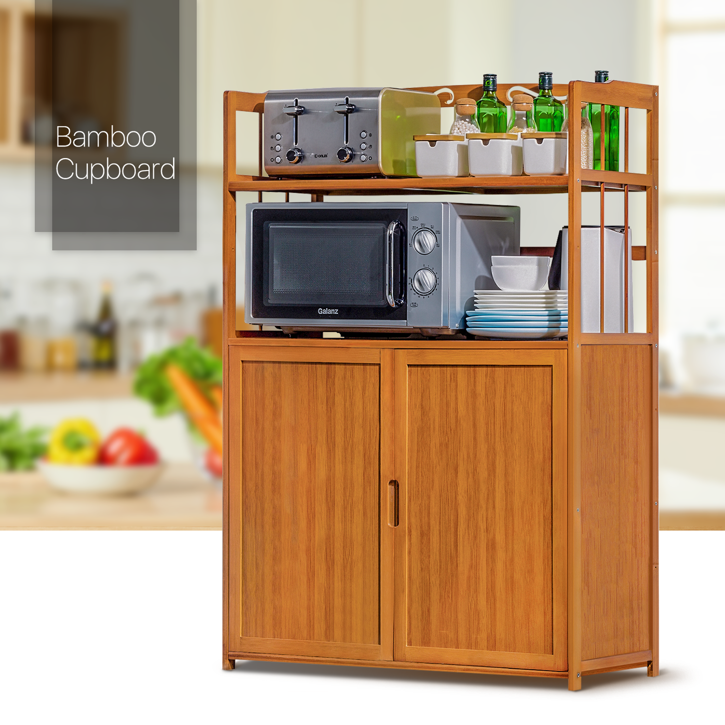 Freestanding Kitchen Cupboard - Bottom Storage Sideboard - 4 Tier - Natural
