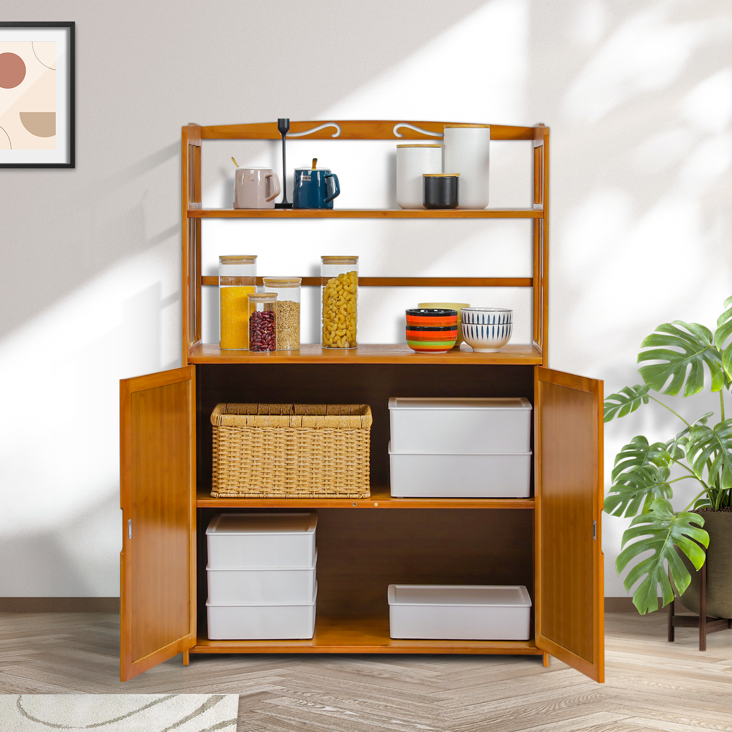 Freestanding Kitchen Cupboard - Bottom Storage Sideboard - 4 Tier - Natural