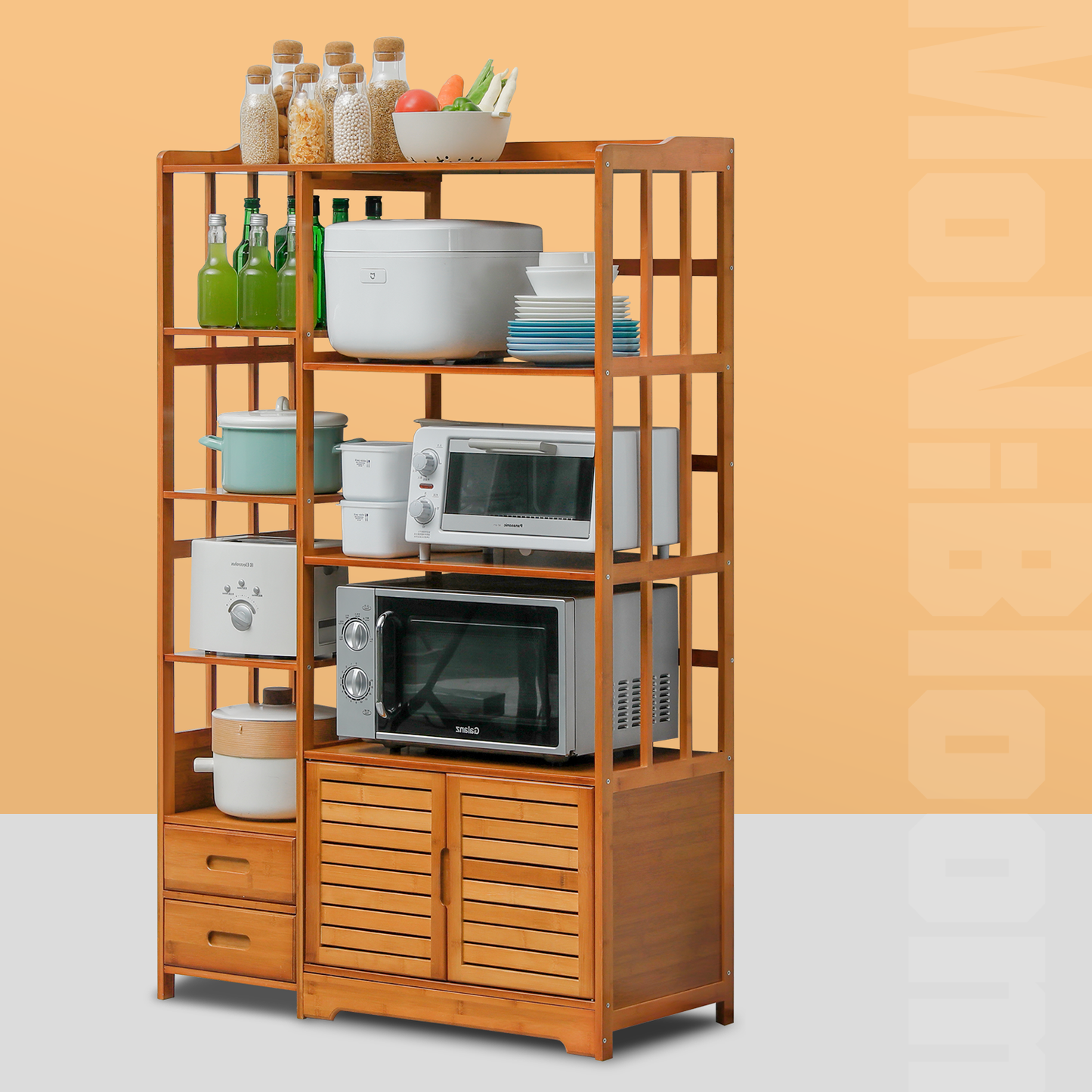 Freestanding Kitchen Cupboard - with Bottom Storage Sideboard & Drawer - 36" - Brown