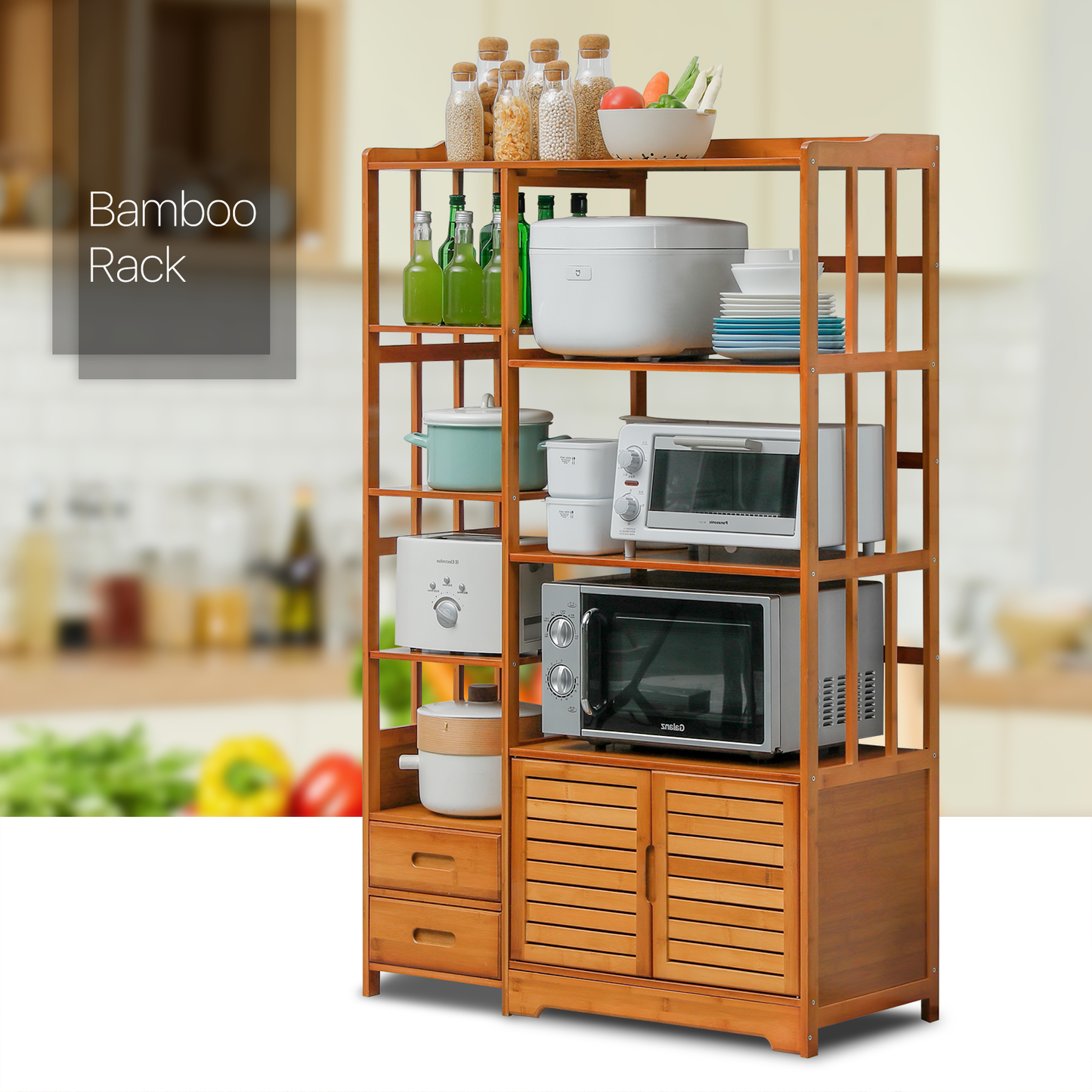 Freestanding Kitchen Cupboard - with Bottom Storage Sideboard & Drawer - 36" - Brown