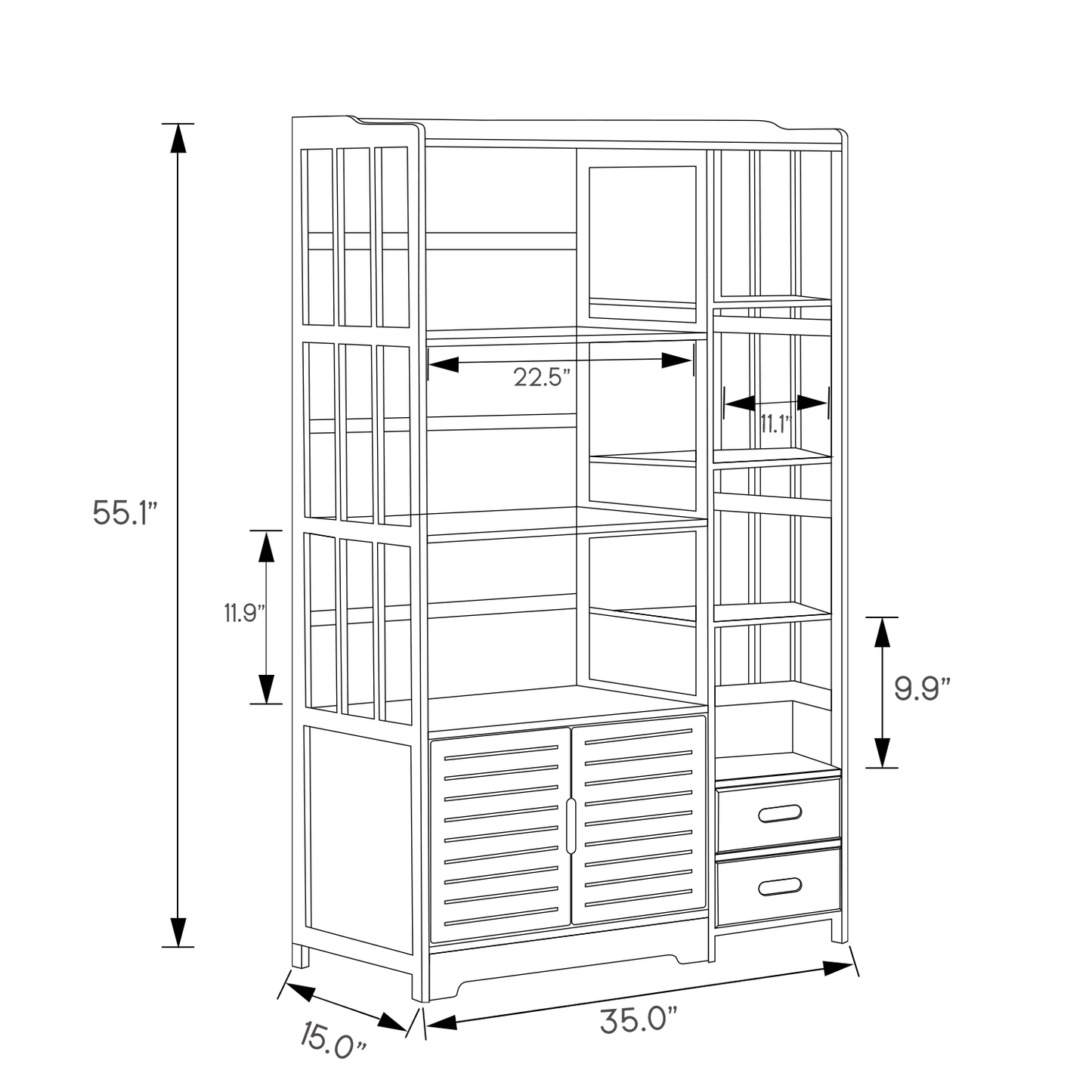 Freestanding Kitchen Cupboard - with Bottom Storage Sideboard & Drawer - 36" - Brown