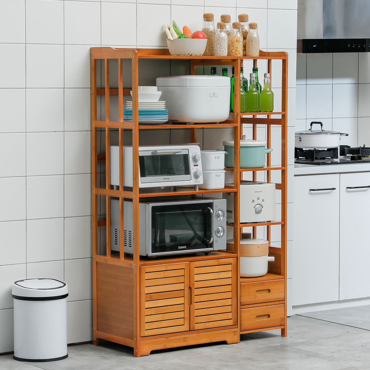 Freestanding Kitchen Cupboard - with Bottom Storage Sideboard & Drawer - 36" - Brown