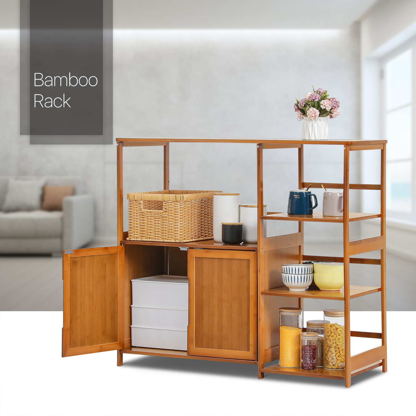 Freestanding Kitchen Cupboard - Bottom Storage Sideboard - 39" - Brown