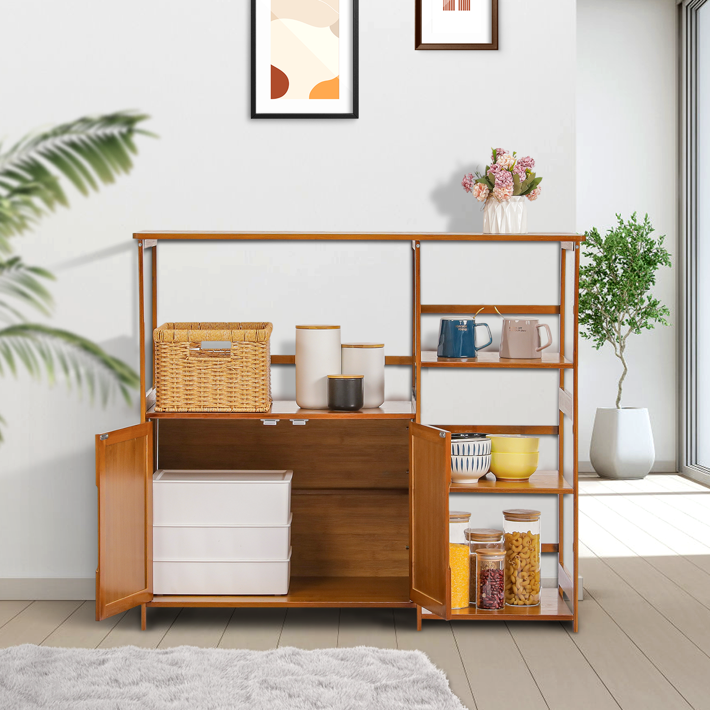 Freestanding Kitchen Cupboard - Bottom Storage Sideboard - 39" - Brown