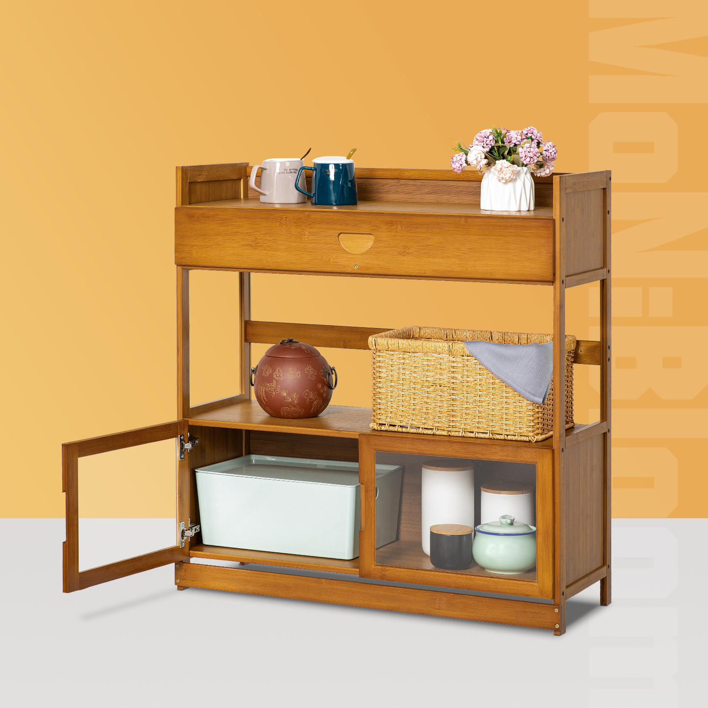 Visible Two-Doors Cupboard w/Drawer - Brown