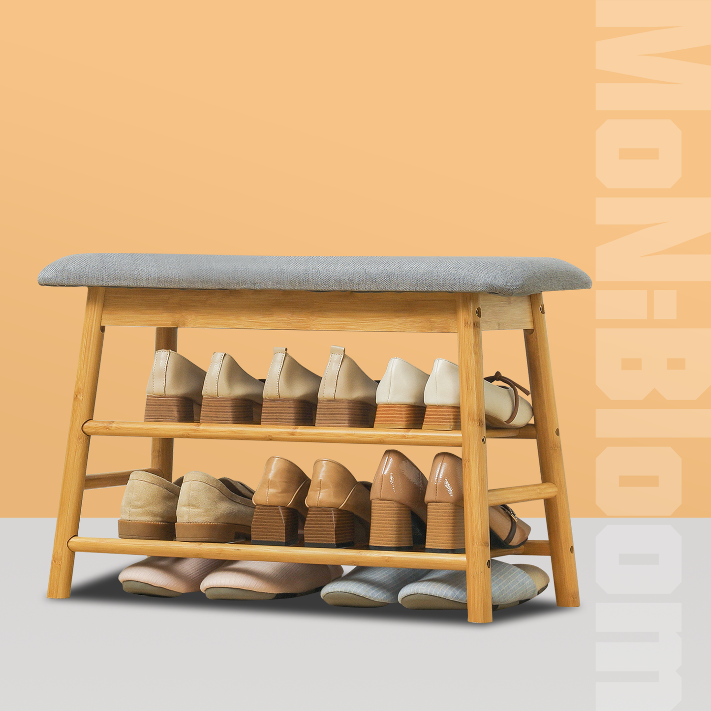 Shoe Rack Organizer Stool - Upholstered Changing Bench - Natural
