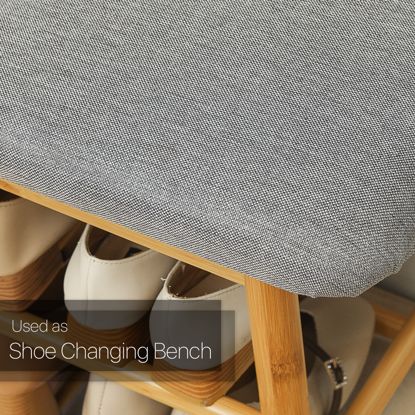 Shoe Rack Organizer Stool - Upholstered Changing Bench - Natural