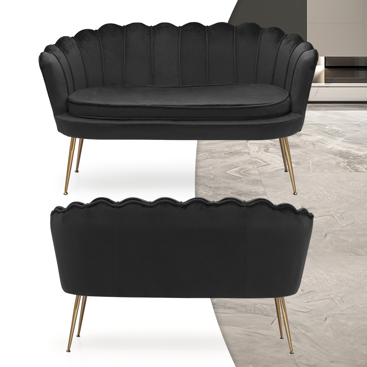 52" Velvet Tufted Upholstered Sofa Couch - Love Seat w/2 Pillows