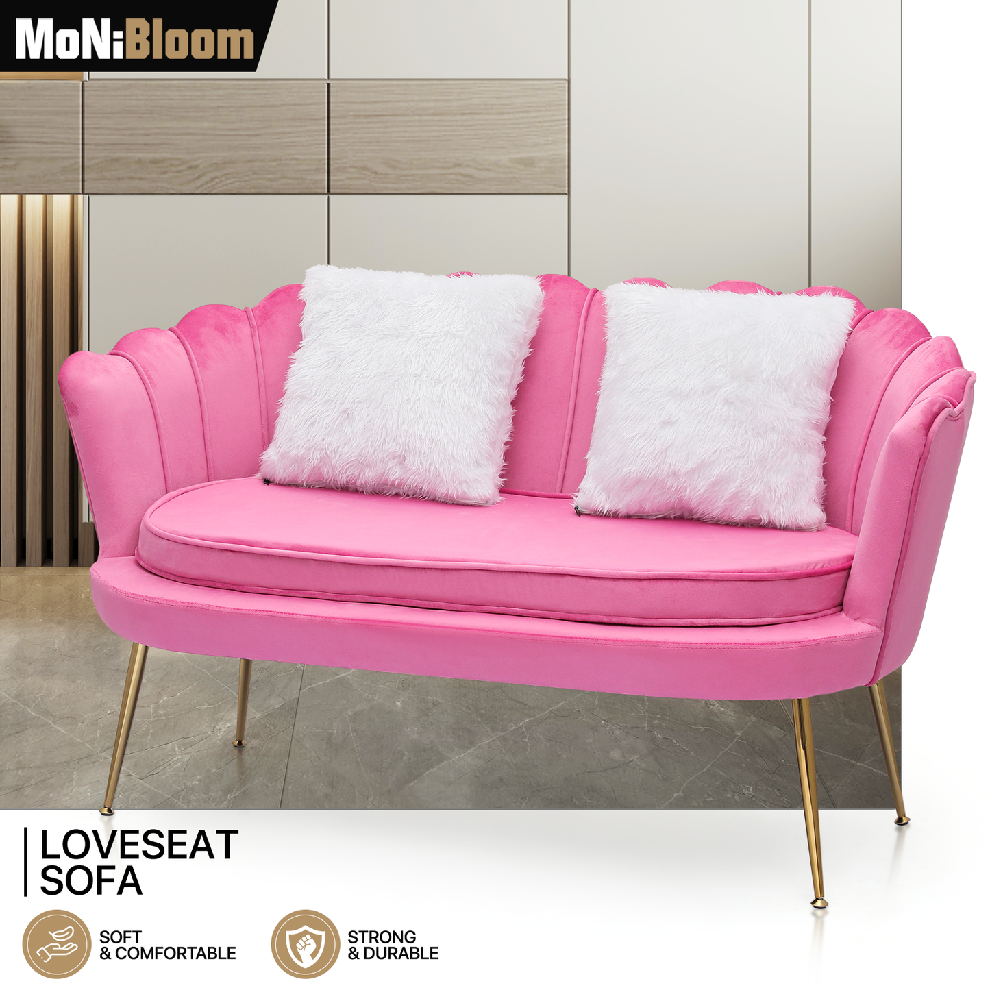 52" Velvet Tufted Upholstered Sofa Couch - Love Seat w/2 Pillows