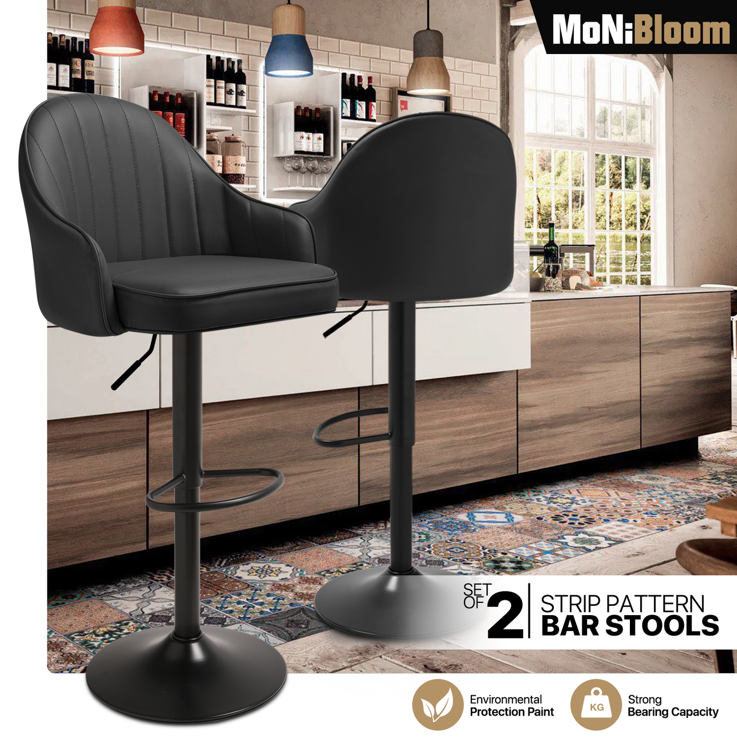Strip Pattern Bar Stool w/Surrounded Seatback 2 Pcs