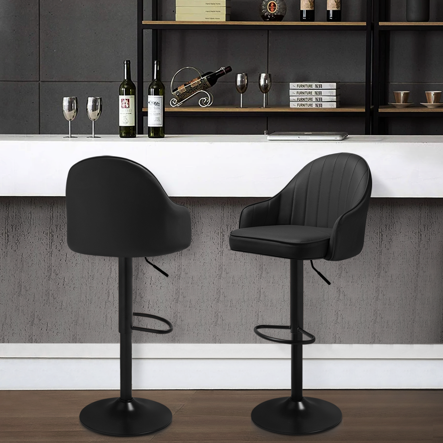 Strip Pattern Bar Stool w/Surrounded Seatback 2 Pcs