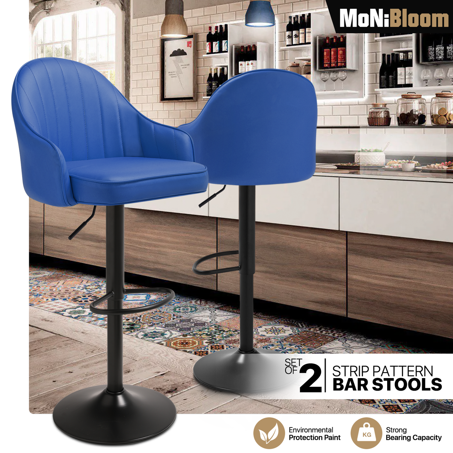 Strip Pattern Bar Stool w/Surrounded Seatback 2 Pcs