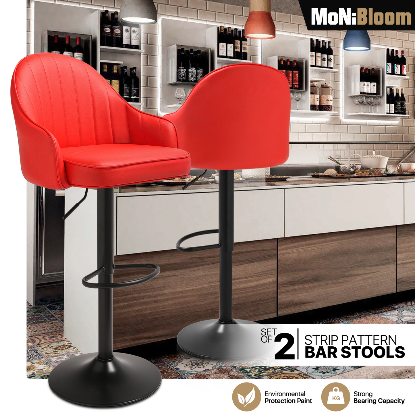 Strip Pattern Bar Stool w/Surrounded Seatback 2 Pcs