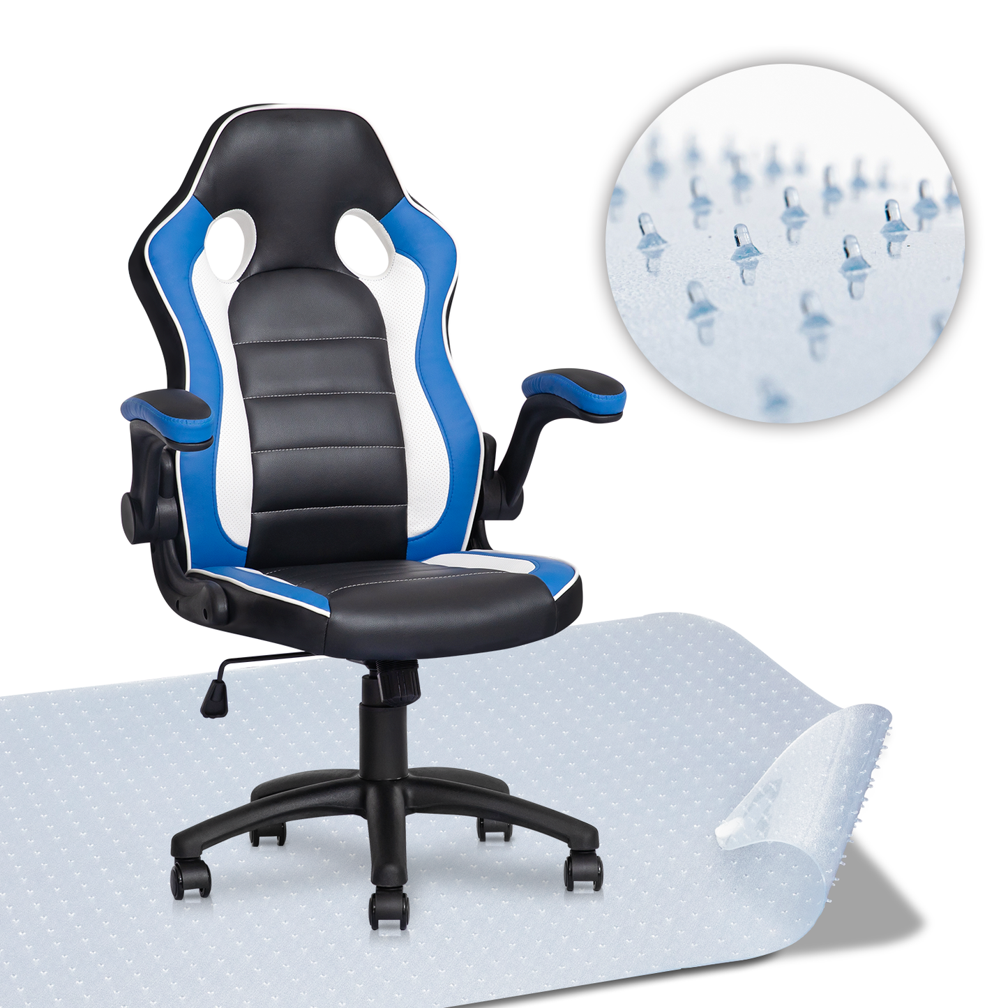 Two-Tone Racing Game Chair - 29" x 47" Studded Mat Set
