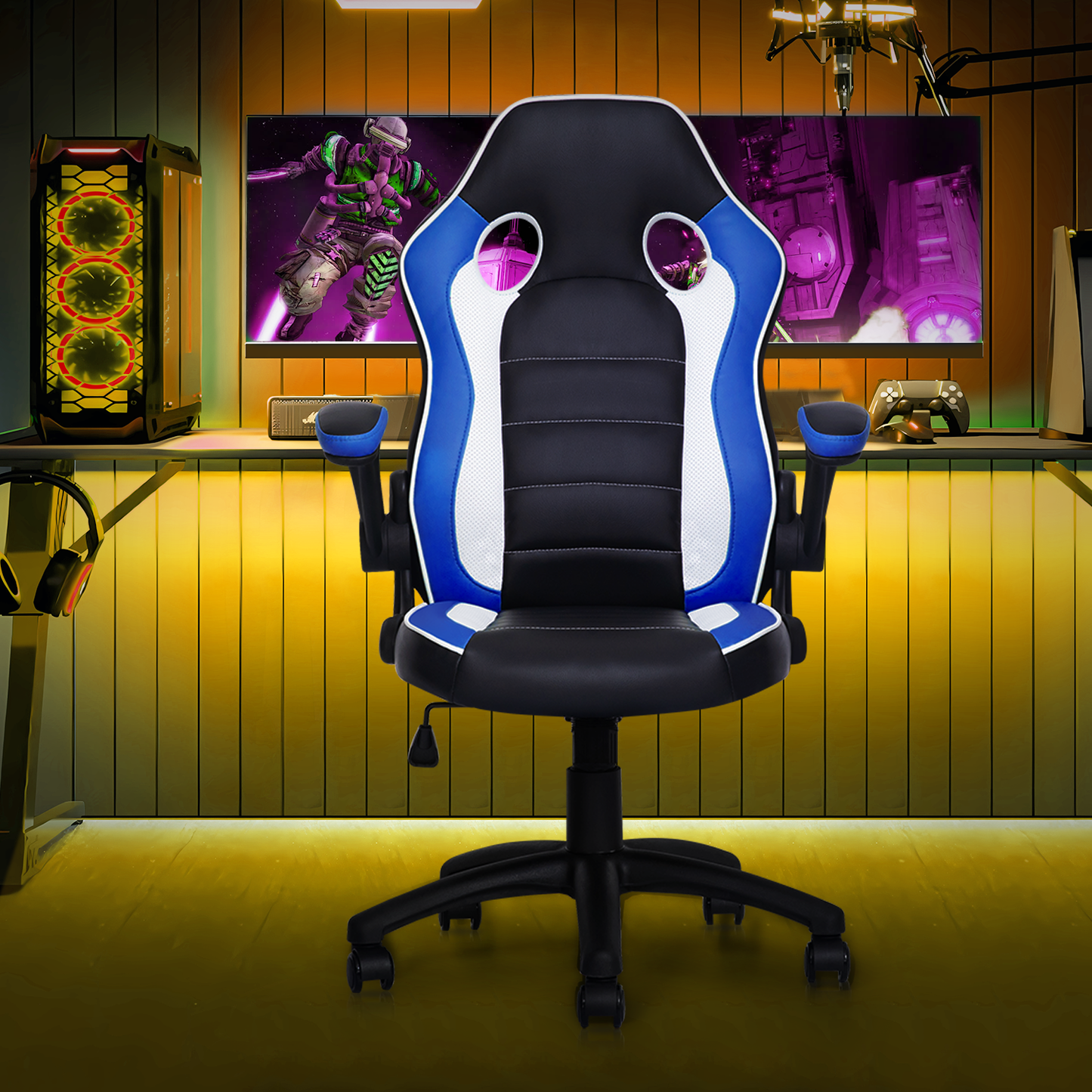 Two-Tone Racing Game Chair - 29" x 47" Studded Mat Set