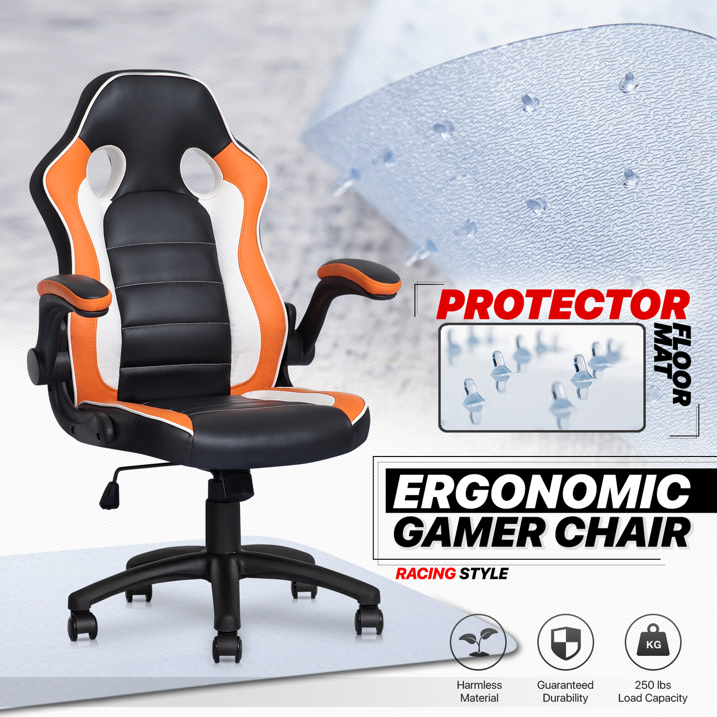 Two-Tone Racing Game Chair - 29" x 47" Studded Mat Set