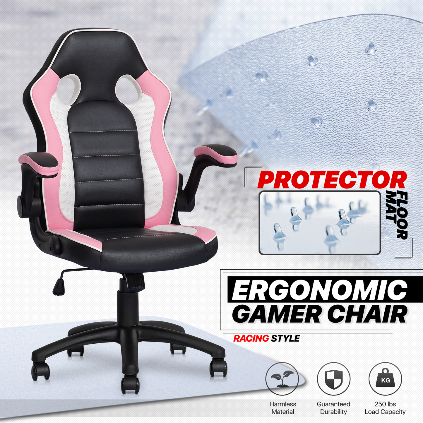 Two-Tone Racing Game Chair - 29" x 47" Studded Mat Set