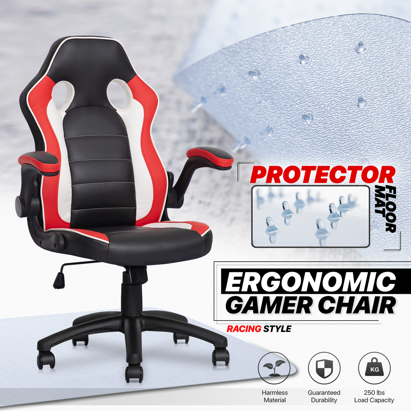 Two-Tone Racing Game Chair - 29" x 47" Studded Mat Set