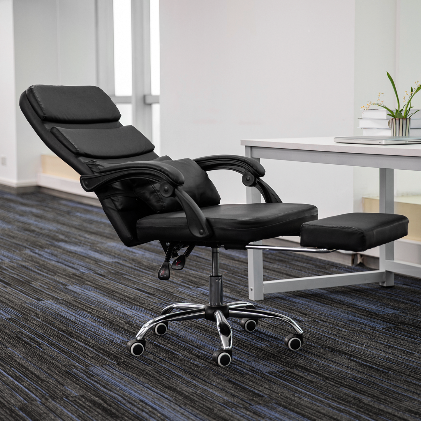 Faux Leather Fully Adjustable Executive Chair - Black - 29" x 47" Studded Mat Set