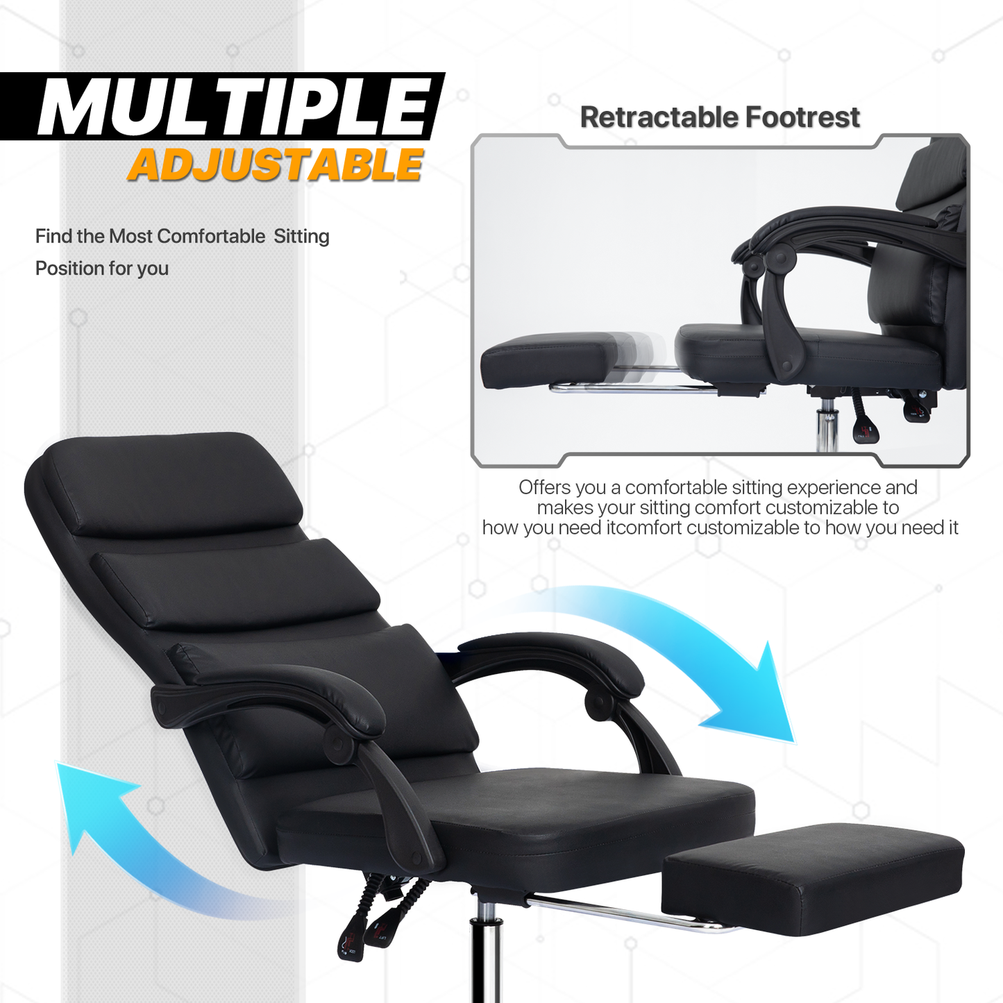Faux Leather Fully Adjustable Executive Chair - Black - 29" x 47" Studded Mat Set