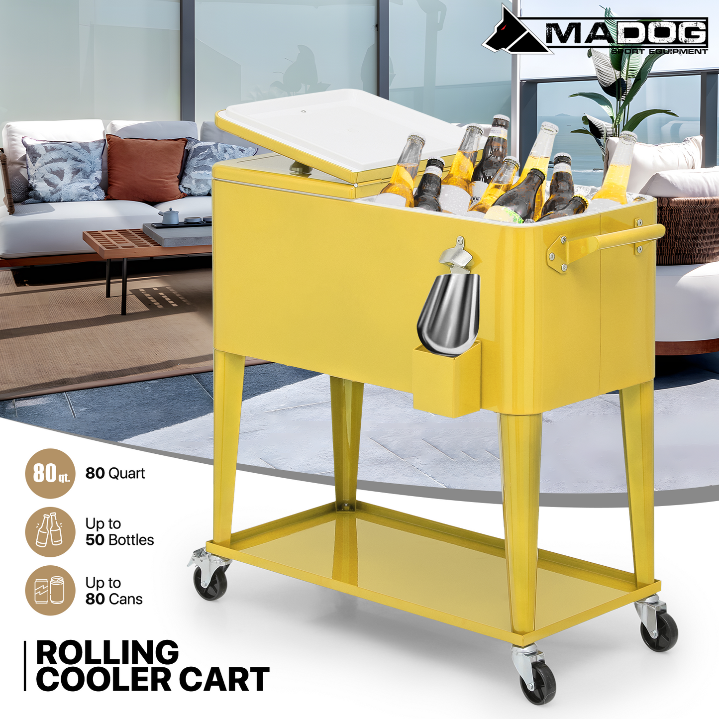 Rolling Cooler Cart - 80 Quart - w/Ice Scoop