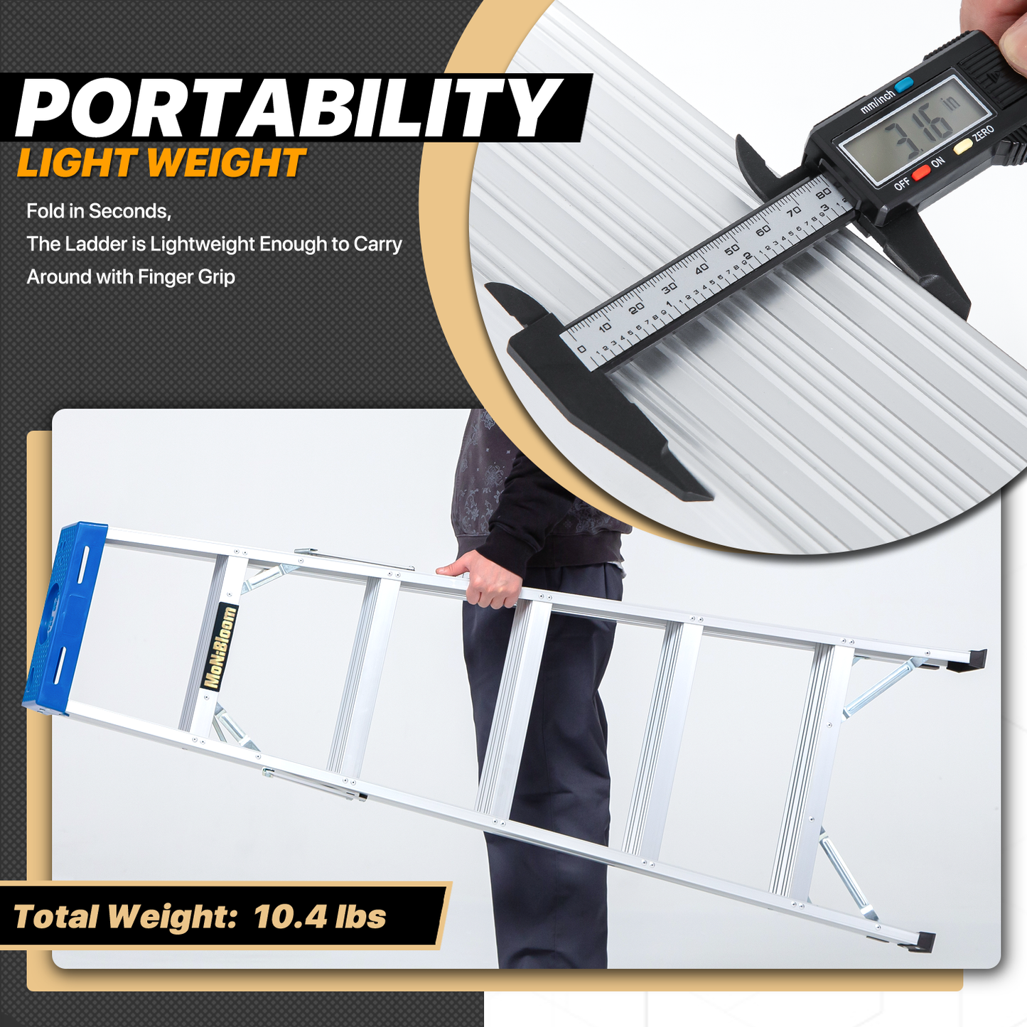 A-Frame Folding Ladder w/Tool Tray - 5 Steps 4.88 ft/58.5", Blue/Silver