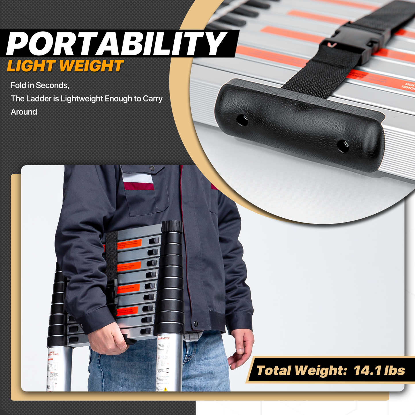 Telescoping Ladder - 11 Steps 10.58 ft/127.0", Black/Siiver