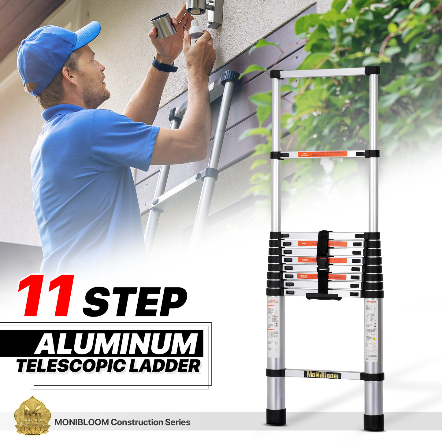 Telescoping Ladder - 11 Steps 10.58 ft/127.0", Black/Siiver