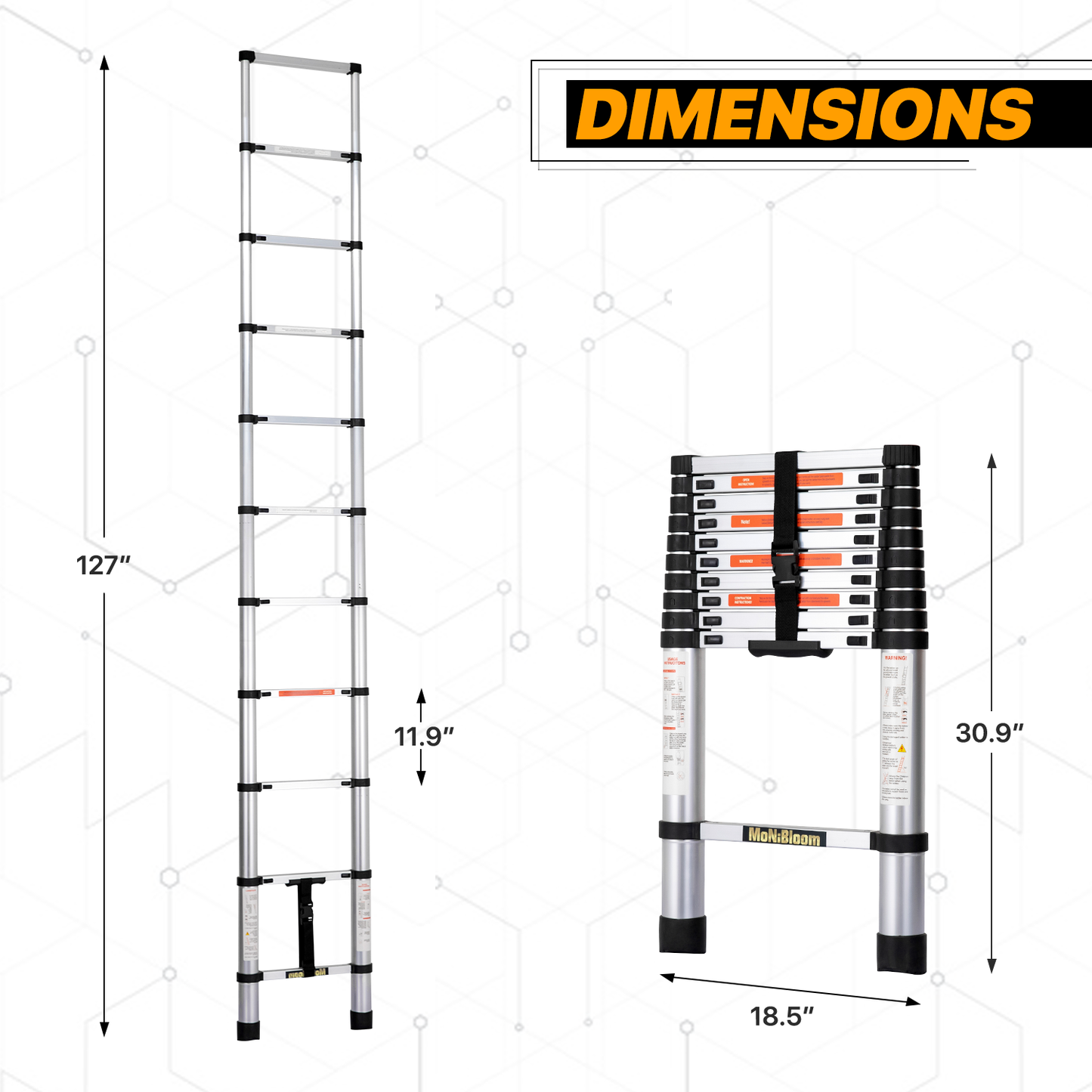 Telescoping Ladder - 11 Steps 10.58 ft/127.0", Black/Siiver