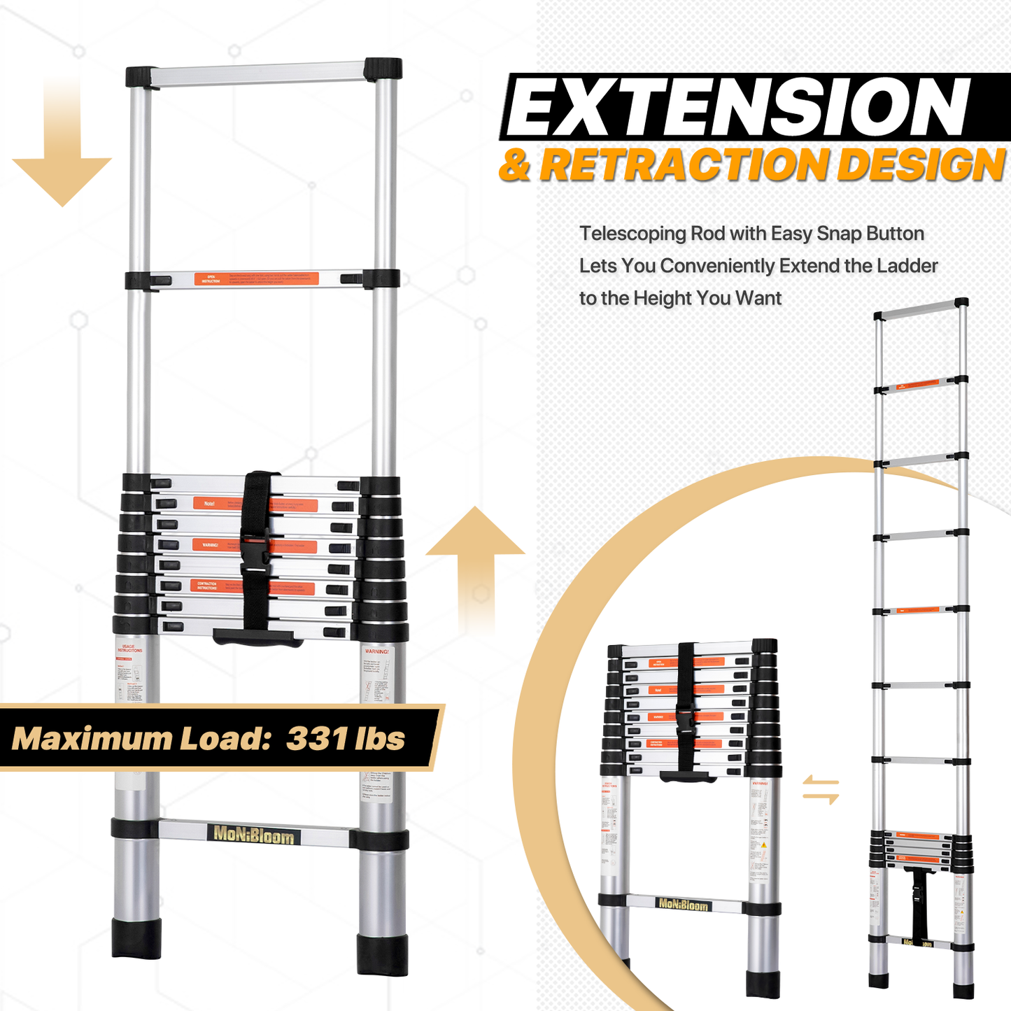 Telescoping Ladder - 11 Steps 10.58 ft/127.0", Black/Siiver