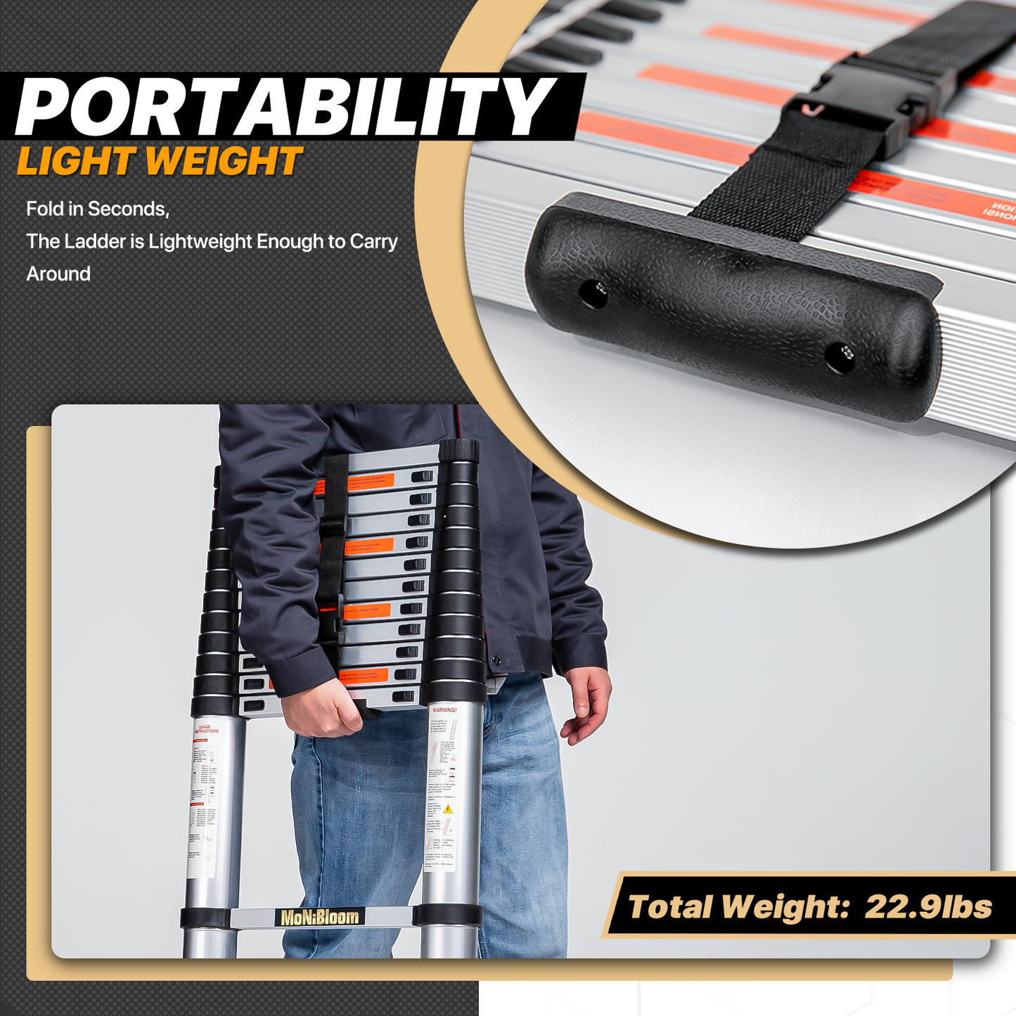 Telescoping Ladder - 13 Steps 12.5 ft/150.0", Black/Siiver