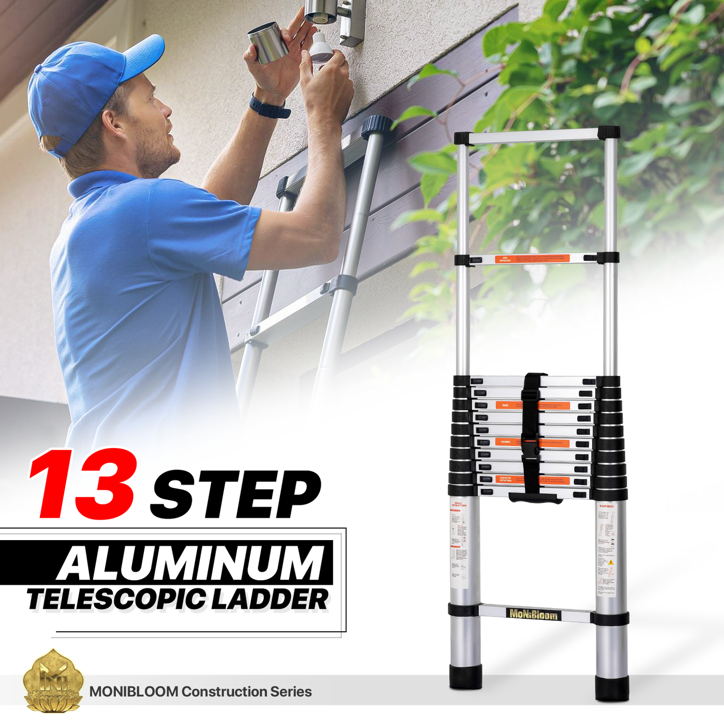 Telescoping Ladder - 13 Steps 12.5 ft/150.0", Black/Siiver