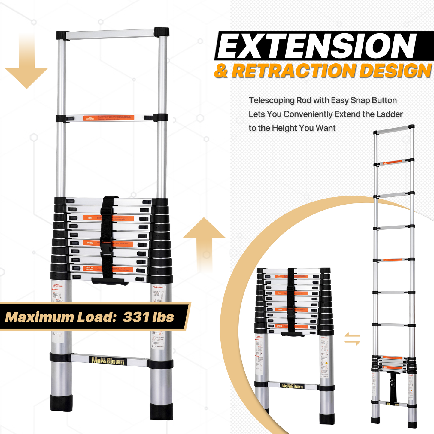 Telescoping Ladder - 13 Steps 12.5 ft/150.0", Black/Siiver