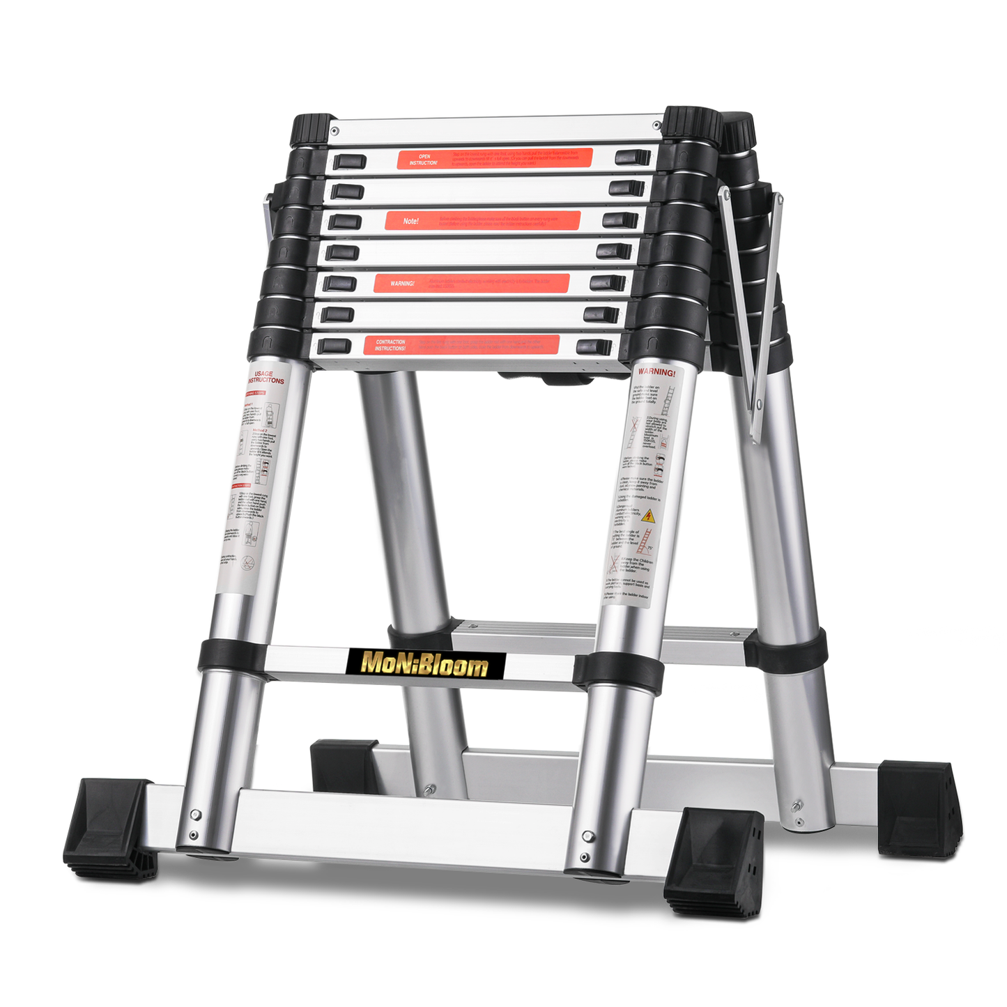 A-Frame Telescoping Ladder w/Stabilizer Bar - 9 Steps 8.23 ft/98.8", Black/Siiver
