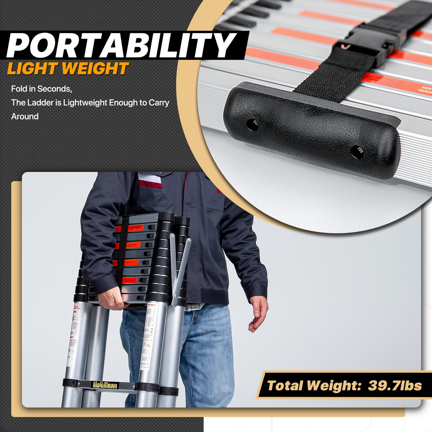 A-Frame Telescoping Ladder w/Stabilizer Bar - 11 Steps 10.17 ft/122.0", Black/Siiver