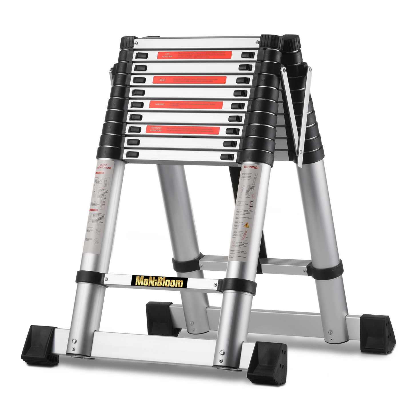 A-Frame Telescoping Ladder w/Stabilizer Bar - 11 Steps 10.17 ft/122.0", Black/Siiver