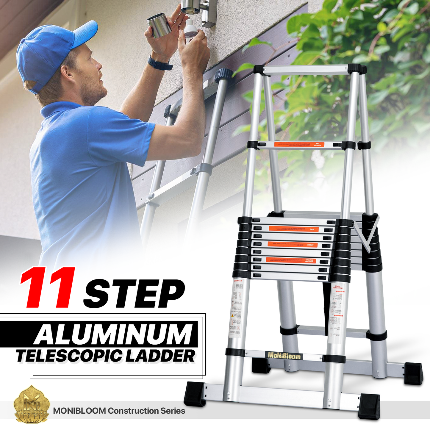 A-Frame Telescoping Ladder w/Stabilizer Bar - 11 Steps 10.17 ft/122.0", Black/Siiver