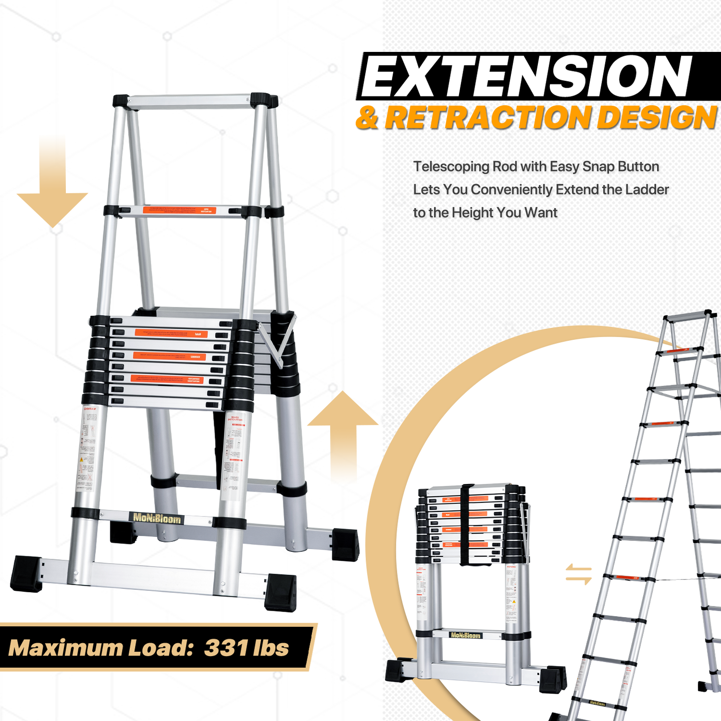 A-Frame Telescoping Ladder w/Stabilizer Bar - 11 Steps 10.17 ft/122.0", Black/Siiver