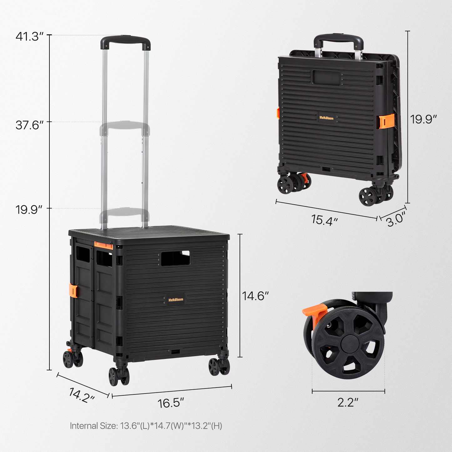 4-Wheeled Folding Shopping Cart w/Swivel Caster - 55 Litre
